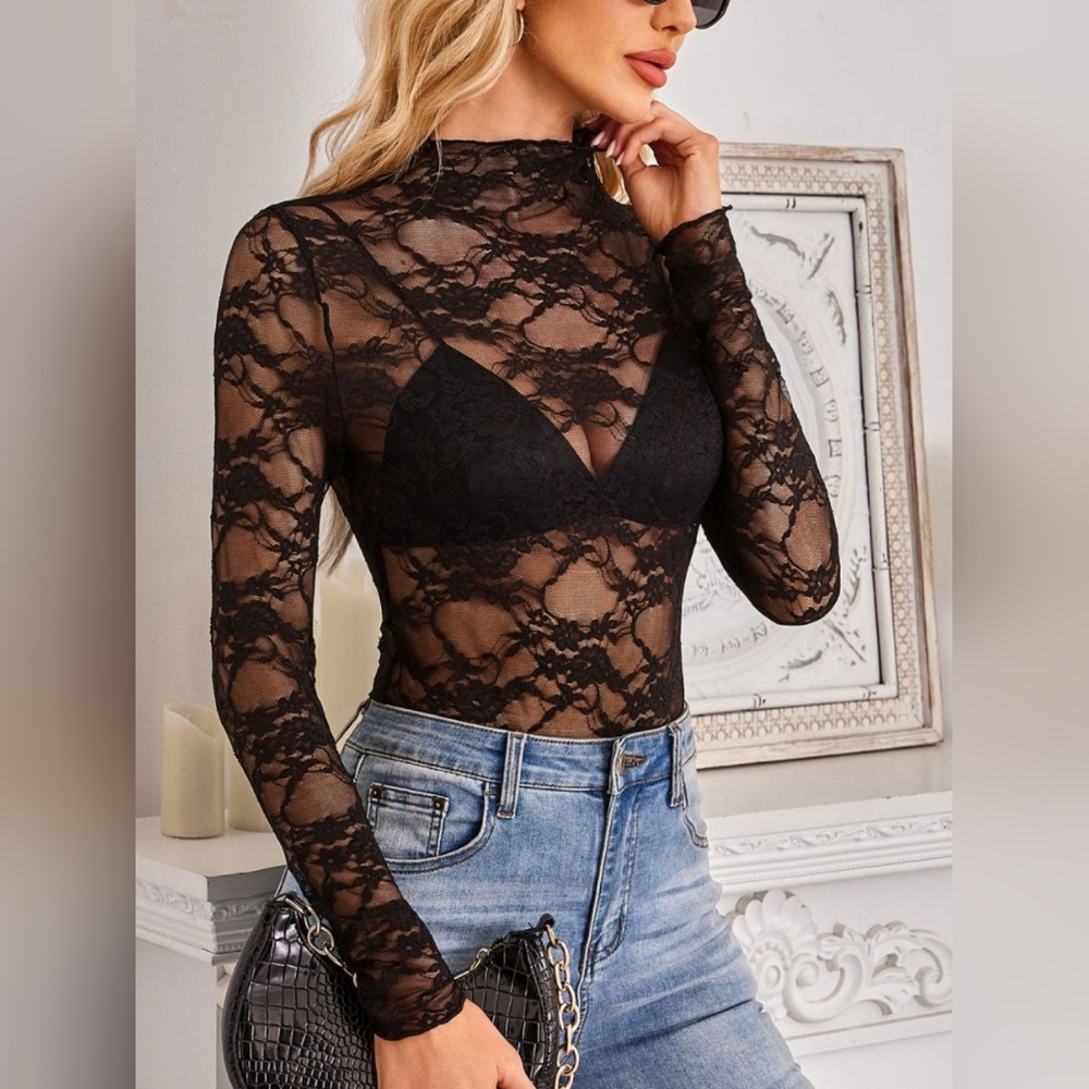 Black Lace Sheer Top
